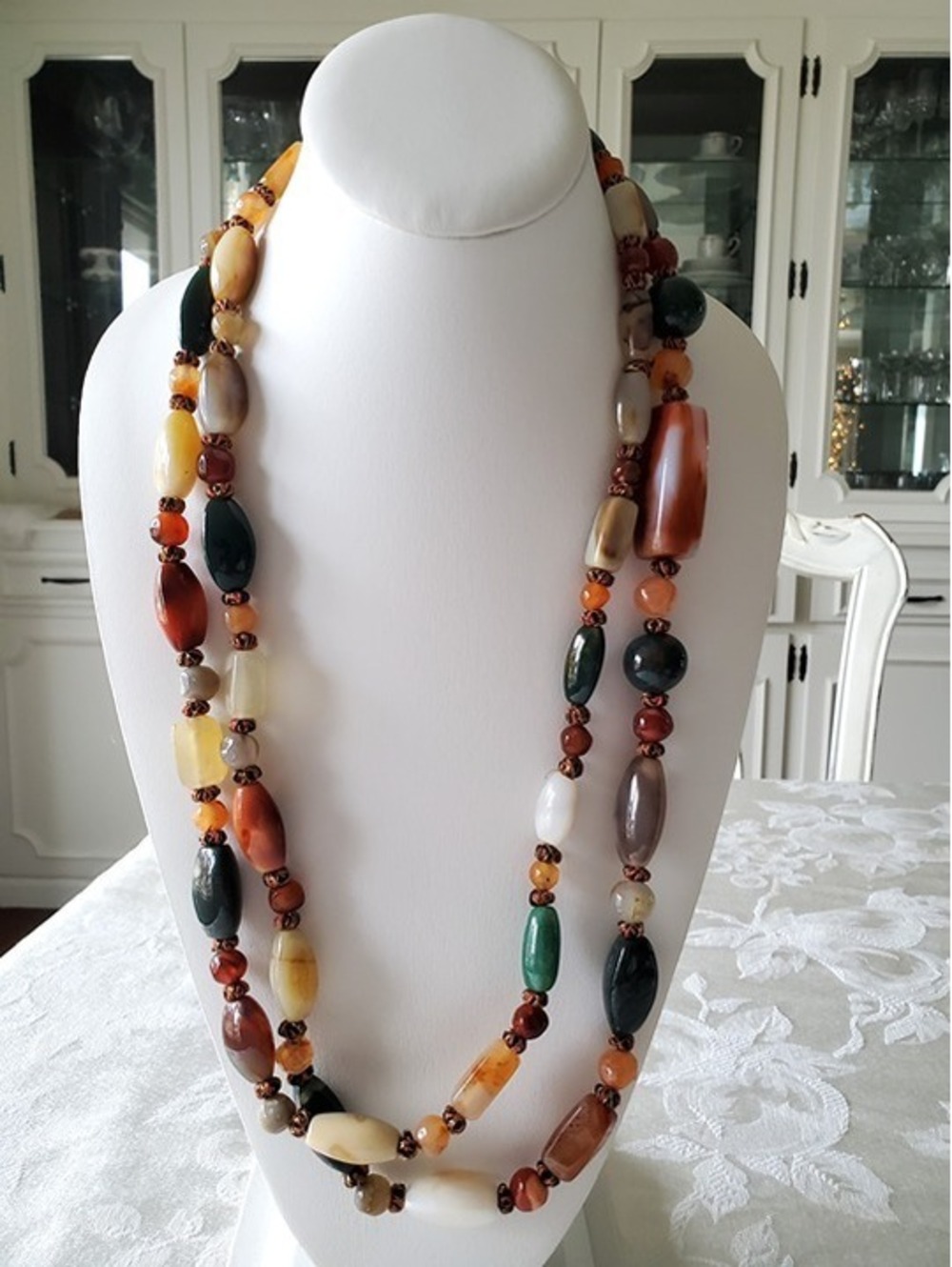 Vintage Multi-Colored Chunky Agate 60 inch Necklace
